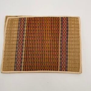 Unbranded Woven Straw Placemats Set of 4 Tan Red Striped Boho Good Condition